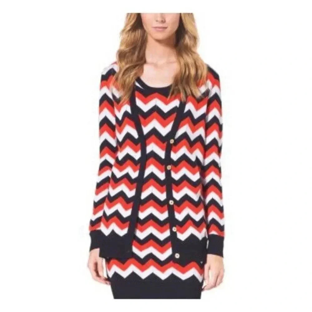 MICHAEL Michael Kors Fine Knit Chevron Cardigan xxs